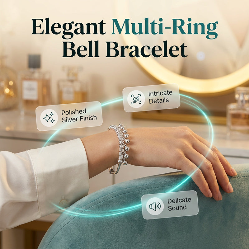 ✨ Adjustable Silver Bell Charm Bangle Bracelet