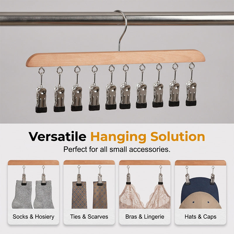 👚 Multi-Clip Wooden Hanger for Closet Organization💕