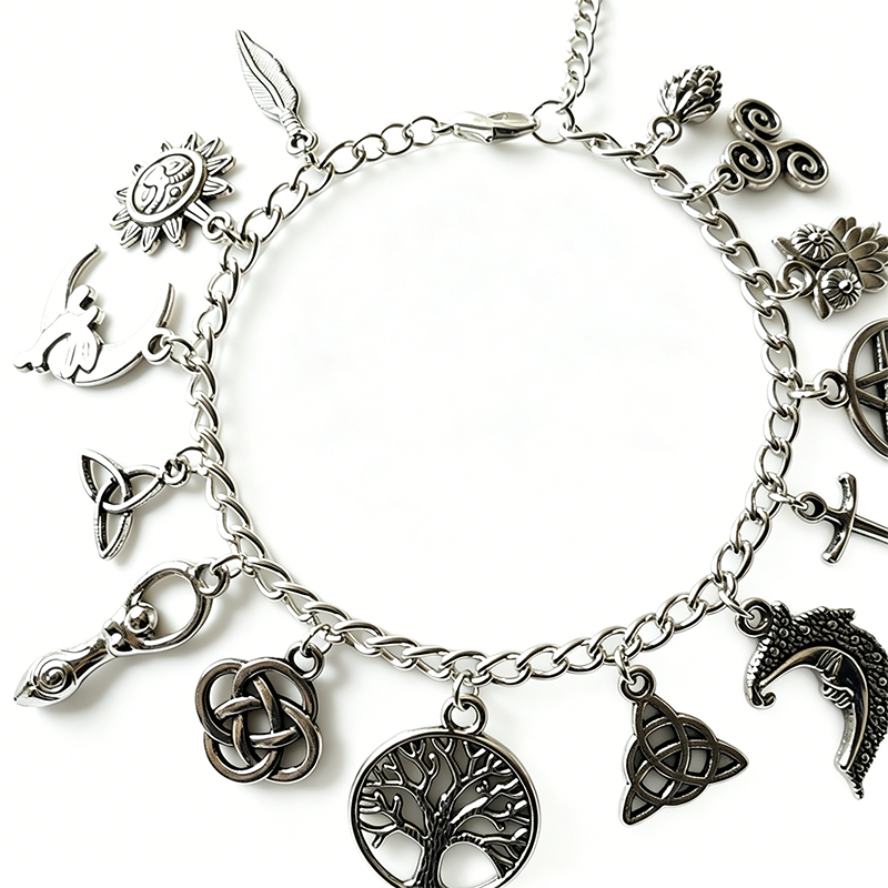 ๐ฟ LIMITED-TIME 30% OFF! โจ Vintage Pagan Charm Bracelet โ Spiritual Symbols, Antique Silver, Bohemian Style ๐