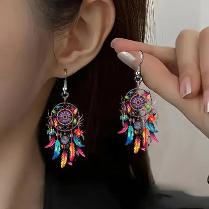 🌙 Boho Dreamcatcher Feather Earrings 💕