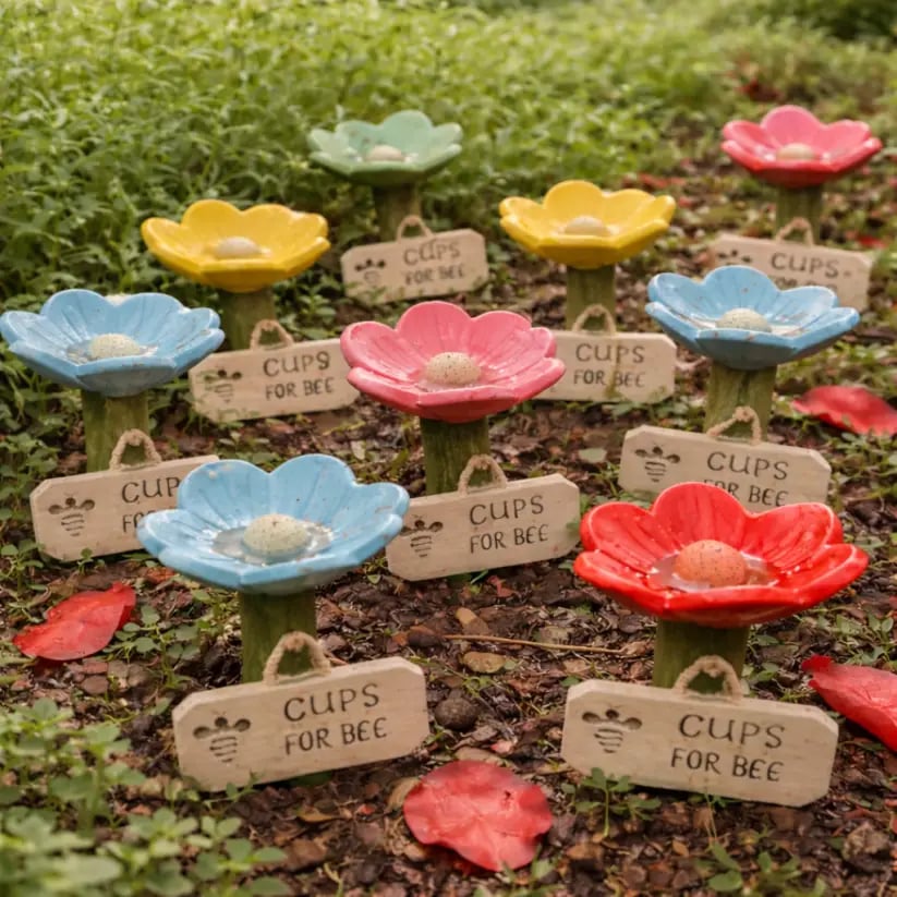 🌸Flower-Shaped Resin Bee Watering Station🐝