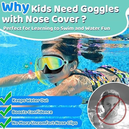 🌓HD children's large frame waterproof and anti-fog swimming goggles