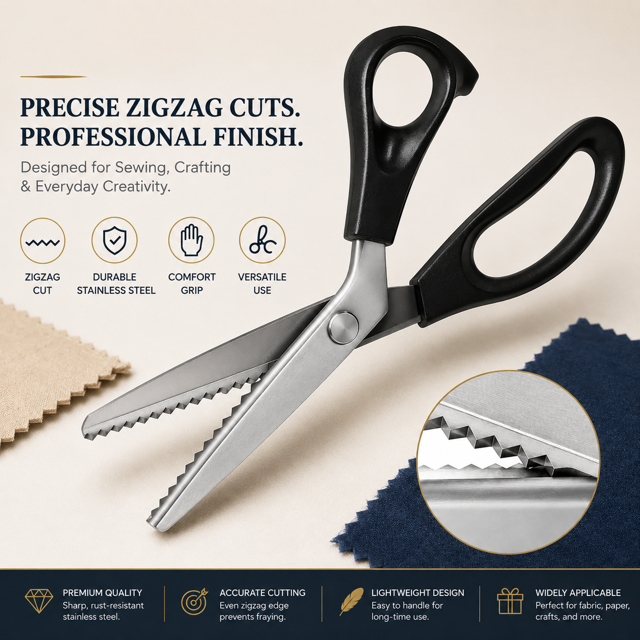Stainless Steel Pinking Shears – 9.1" Zig Zag Fabric Scissors for Sewing, Quilting, Dressmaking & DIY Crafts