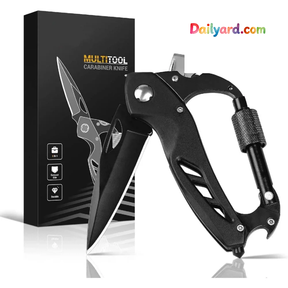 All-in-One Carabiner Multi Tool – Compact EDC Keychain with Knife & Screwdriver