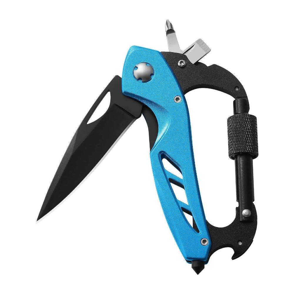 All-in-One Carabiner Multi Tool – Compact EDC Keychain with Knife & Screwdriver