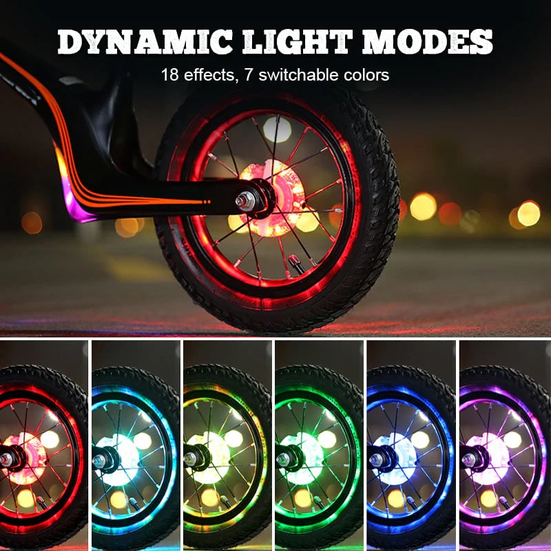 Colorful Bicycle Wheel Lights (7 Colors + 18 Light Modes) – Safe & Super Cool for Night Riding!