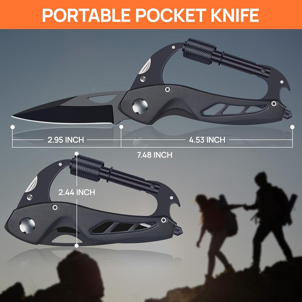 All-in-One Carabiner Multi Tool – Compact EDC Keychain with Knife & Screwdriver