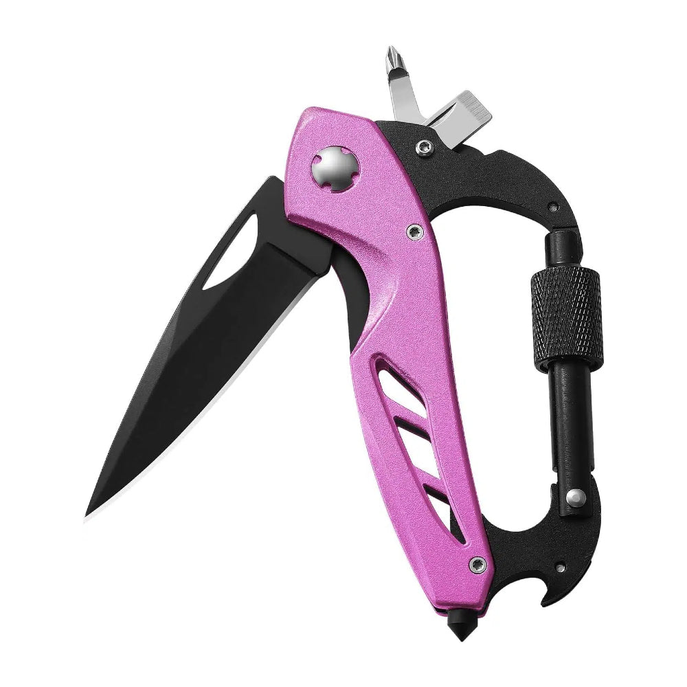 All-in-One Carabiner Multi Tool – Compact EDC Keychain with Knife & Screwdriver