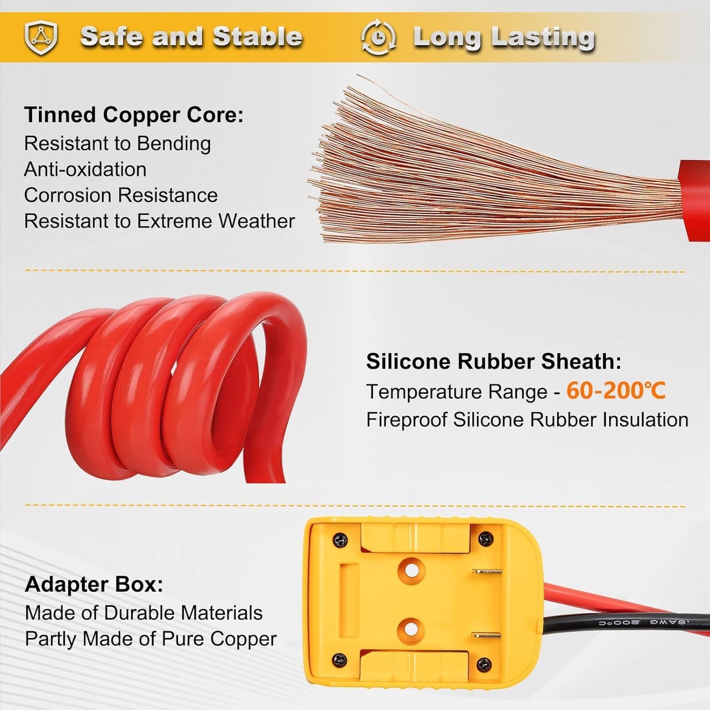 Car Starter Jumper Cables With Adapter For Dewalt 20v