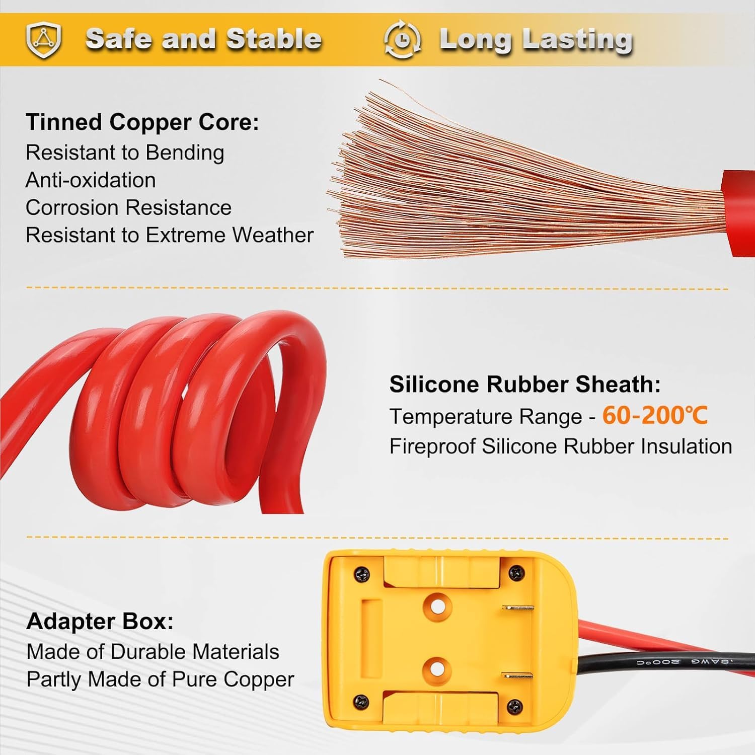 Car Starter Jumper Cables With Adapter For Dewalt 20v