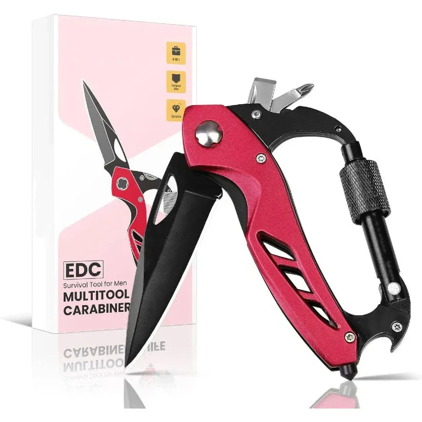 All-in-One Carabiner Multi Tool – Compact EDC Keychain with Knife & Screwdriver