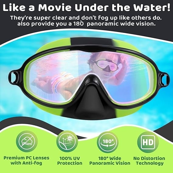 🌓HD children's large frame waterproof and anti-fog swimming goggles