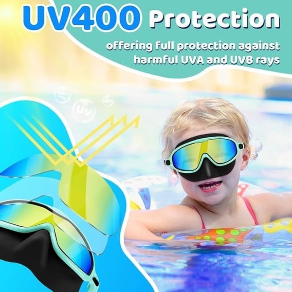 🌓HD children's large frame waterproof and anti-fog swimming goggles