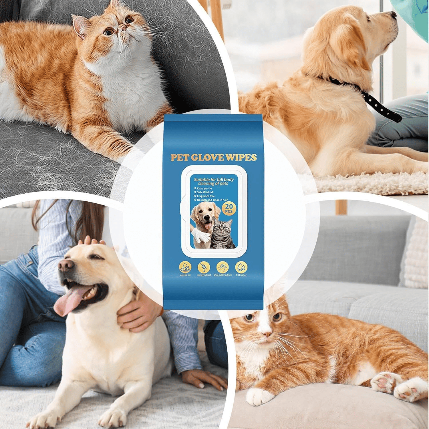 20Pcs Deodorizing Pet Glove Wipes