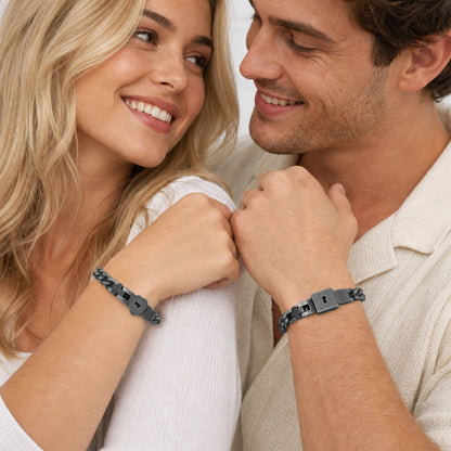 Matching bracelets with a heart-shaped lock 💕
