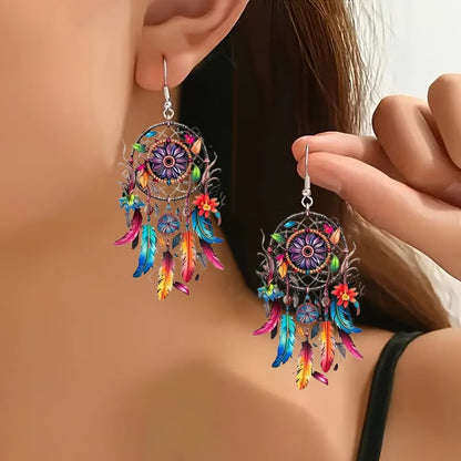 🌙 Boho Dreamcatcher Feather Earrings 💕