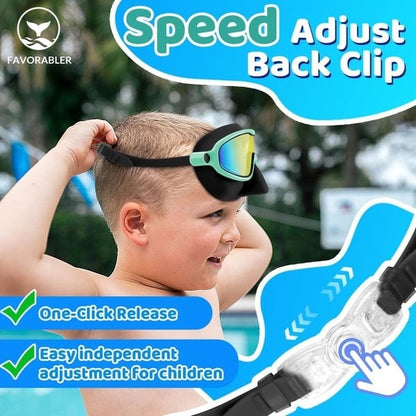 🌓HD children's large frame waterproof and anti-fog swimming goggles