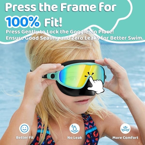 🌓HD children's large frame waterproof and anti-fog swimming goggles