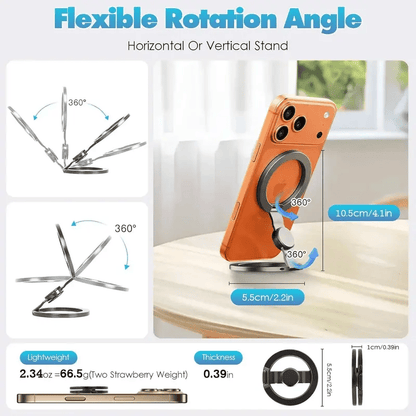🔥Magnetic Phone Stand & Fidget Spinner Combo, Dual Magnetic Ring Stand, Fidget Toys Adults, 360°,Foldable, MagSafe Compatible