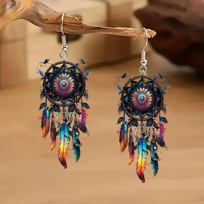 🌙 Boho Dreamcatcher Feather Earrings 💕