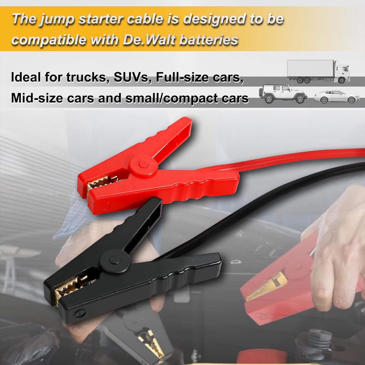 Car Starter Jumper Cables With Adapter For Dewalt 20v