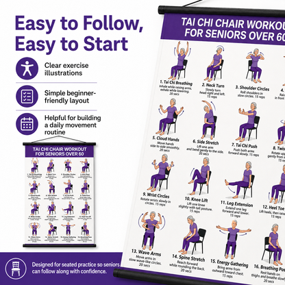 🔥Tai Chi Chair Workout Chart for Seniors (16 x 24 inches)