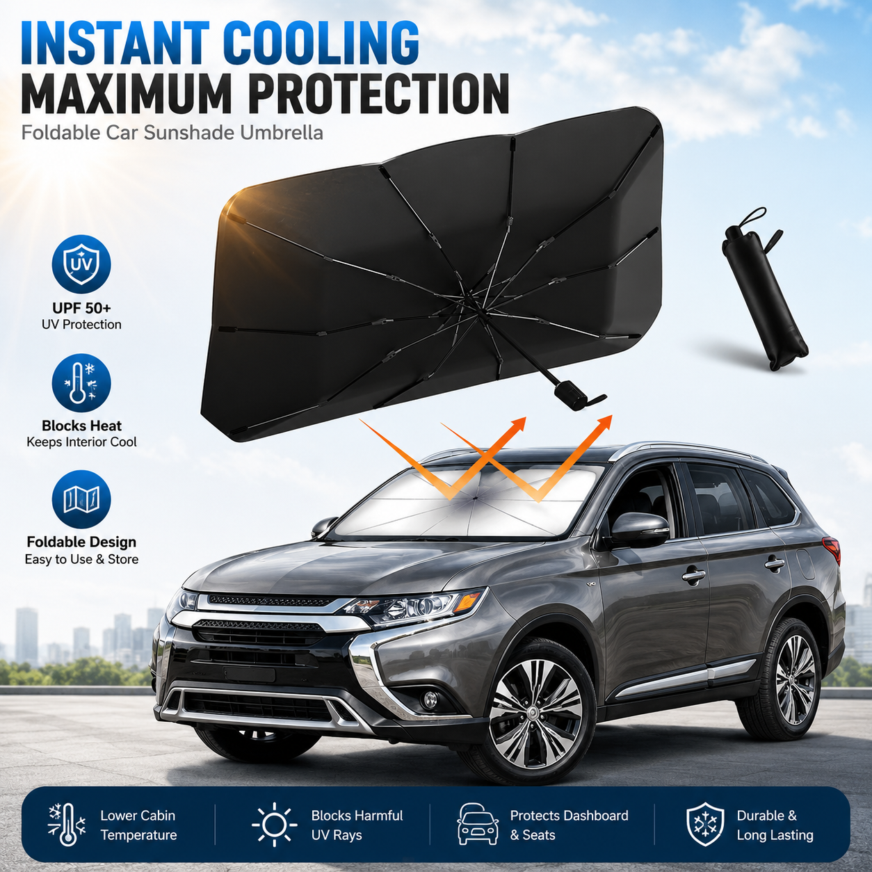 ☂️Thick Titanium Silver Large Sun Umbrella – Opaque Blackout Coating☀️