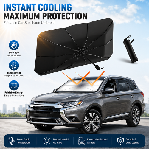 ☂️Thick Titanium Silver Large Sun Umbrella – Opaque Blackout Coating☀️