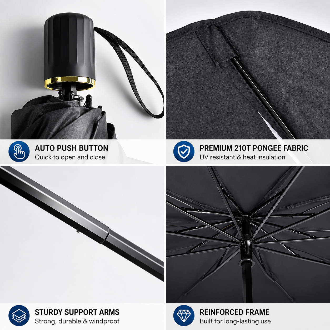 ☂️Thick Titanium Silver Large Sun Umbrella – Opaque Blackout Coating☀️