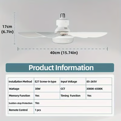 2-in-1 Portable Ceiling Fan & Light With Remote Control