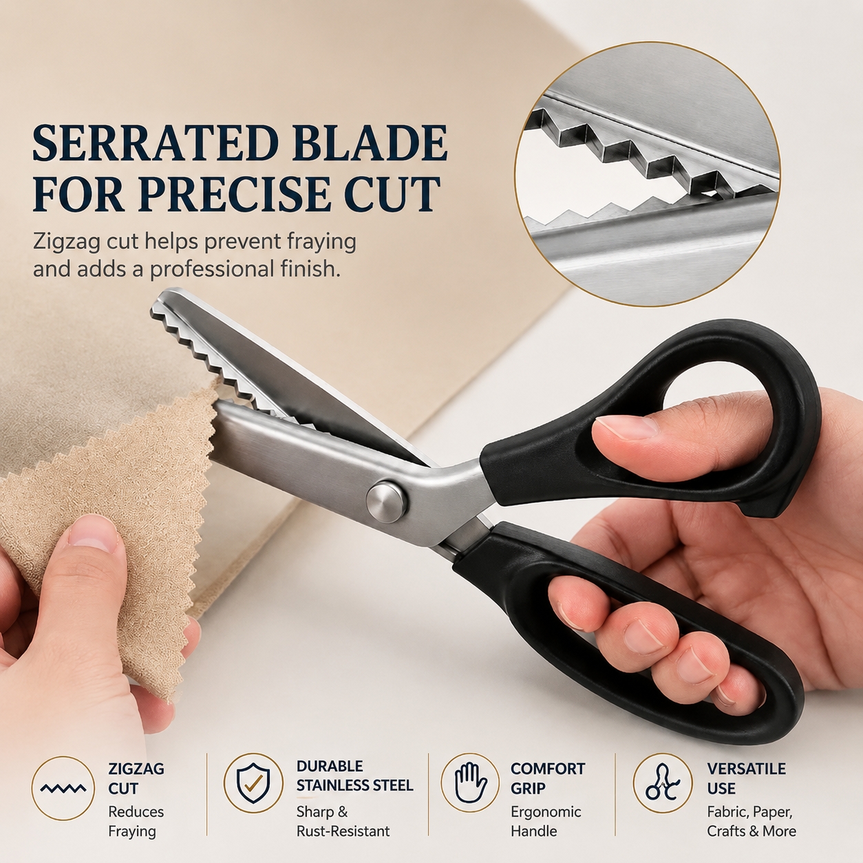 Stainless Steel Pinking Shears – 9.1" Zig Zag Fabric Scissors for Sewing, Quilting, Dressmaking & DIY Crafts