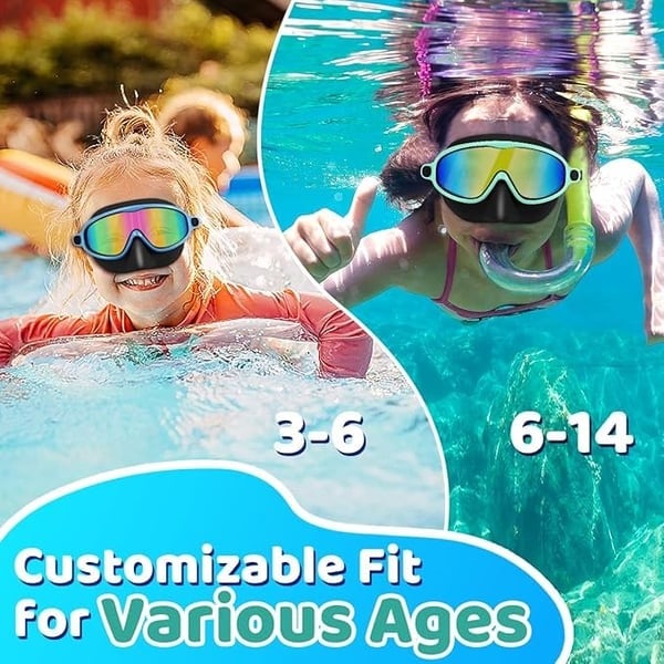 🌓HD children's large frame waterproof and anti-fog swimming goggles