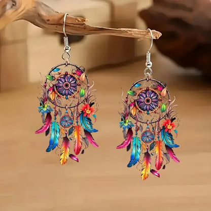 🌙 Boho Dreamcatcher Feather Earrings 💕