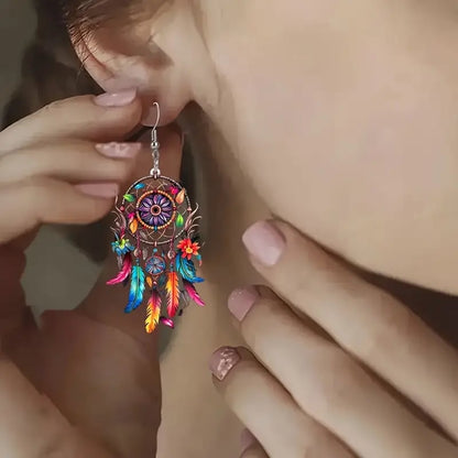 🌙 Boho Dreamcatcher Feather Earrings 💕