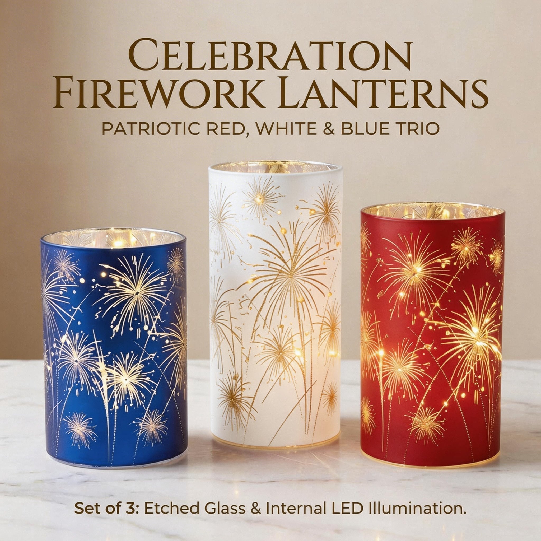 Celebration Firework Lanterns – Premium Patriotic Red, White & Blue Trio