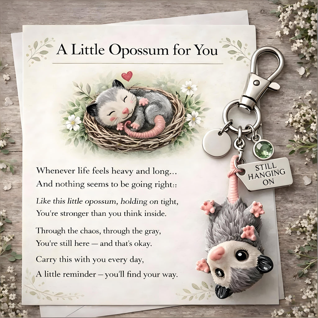 A Little Opossum for You - "Still Hanging On" Keychain & Sentiment Card Set
