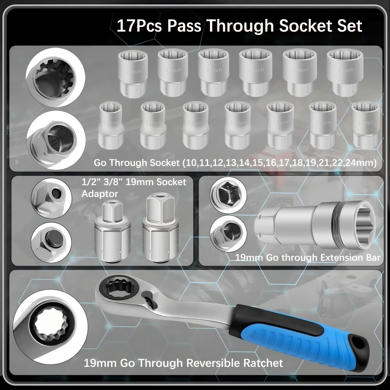 17PCS Pass Through Socket Set