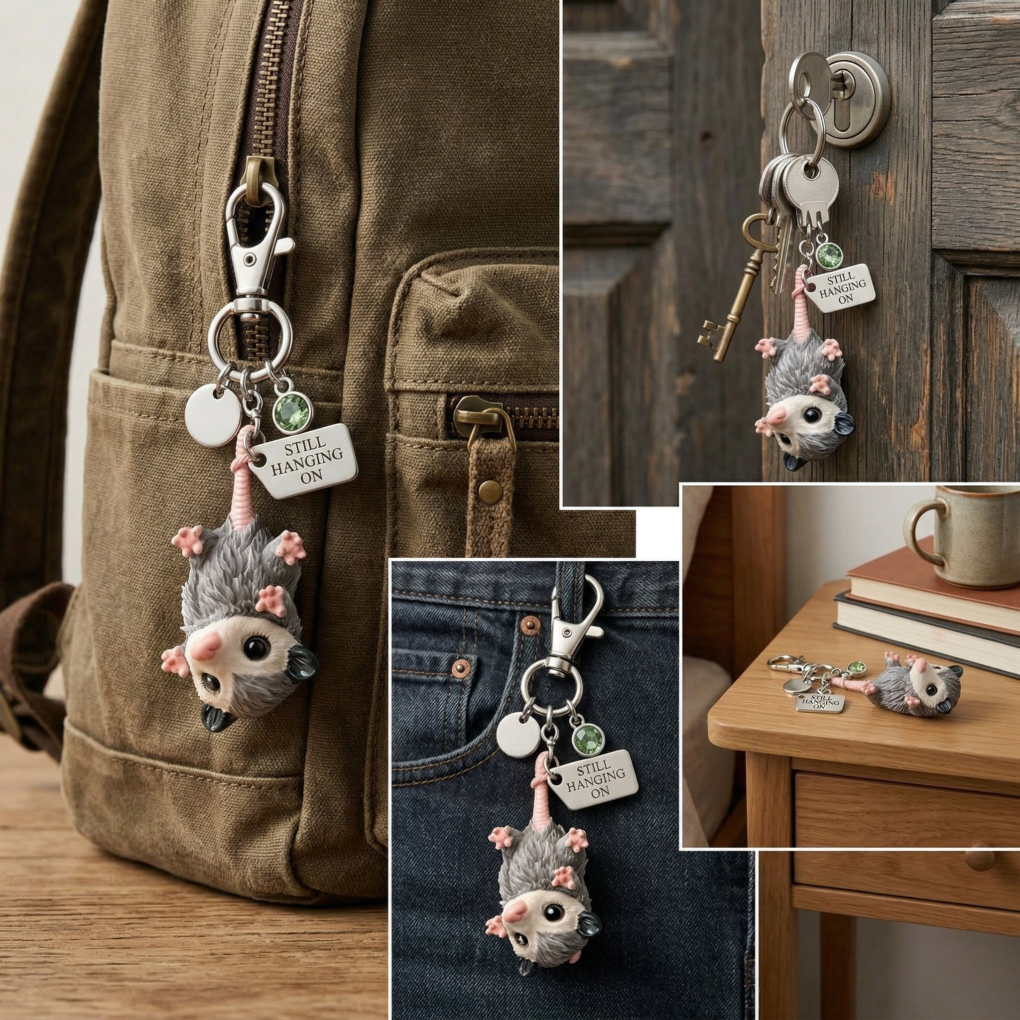 A Little Opossum for You - "Still Hanging On" Keychain & Sentiment Card Set