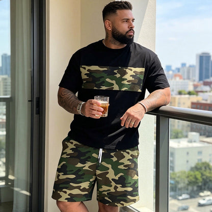 💥Men's Camouflage Print T-Shirt & Shorts Set