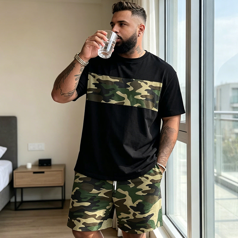 💥Men's Camouflage Print T-Shirt & Shorts Set