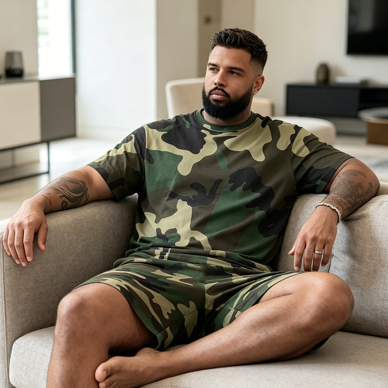 💥Men's Camouflage Print T-Shirt & Shorts Set