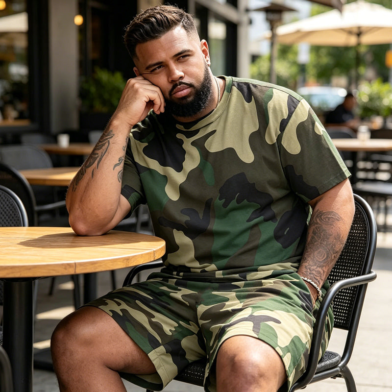 💥Men's Camouflage Print T-Shirt & Shorts Set