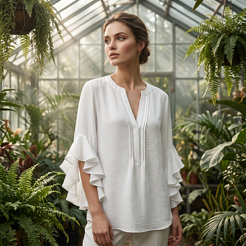 V-Neck Ruffled Sleeve Top ✨🌿