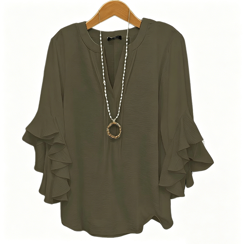 V-Neck Ruffled Sleeve Top ✨🌿