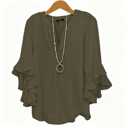 V-Neck Ruffled Sleeve Top ✨🌿