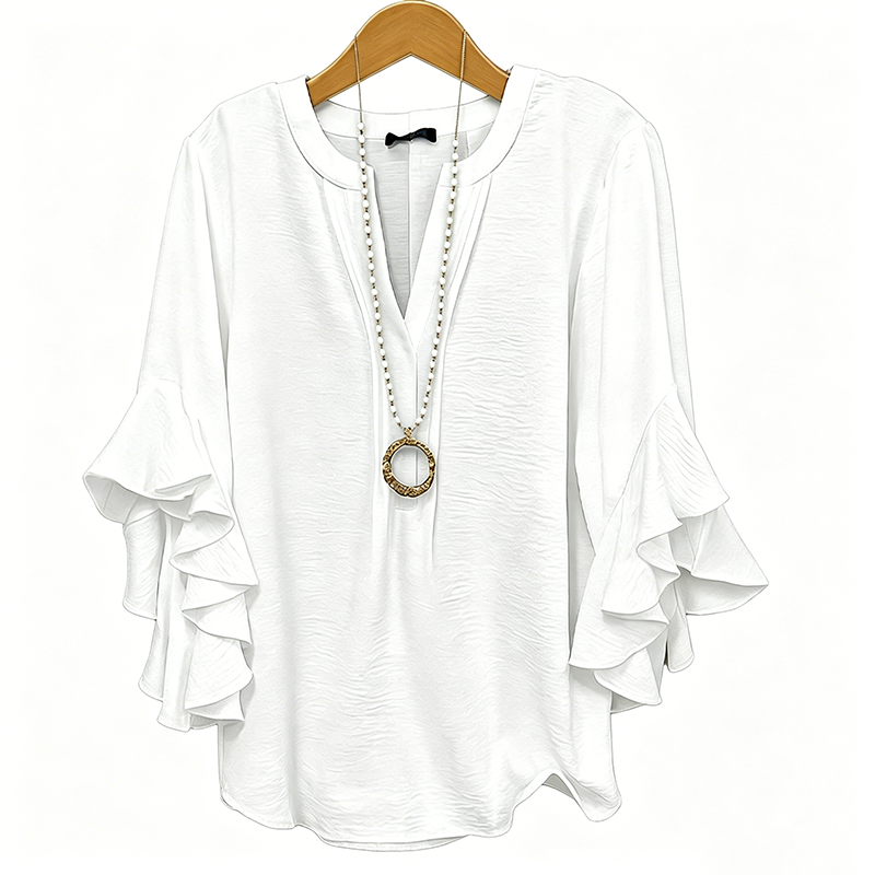 V-Neck Ruffled Sleeve Top ✨🌿