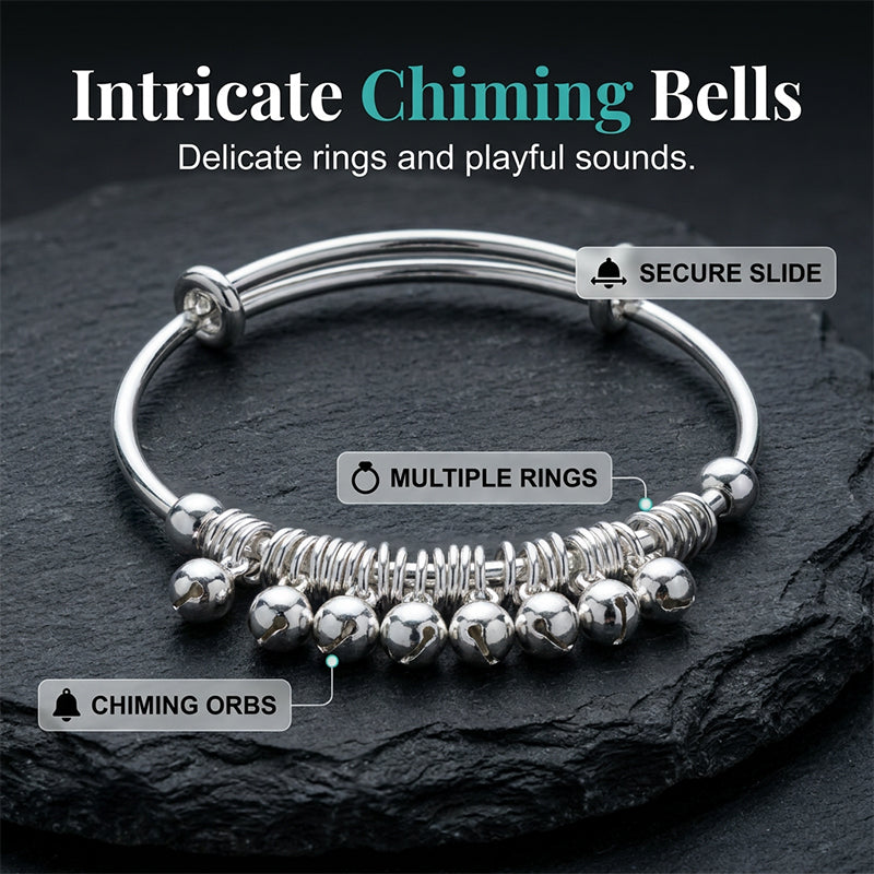 ✨ Adjustable Silver Bell Charm Bangle Bracelet