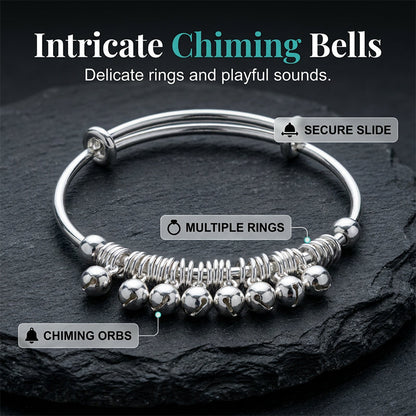 ✨ Adjustable Silver Bell Charm Bangle Bracelet