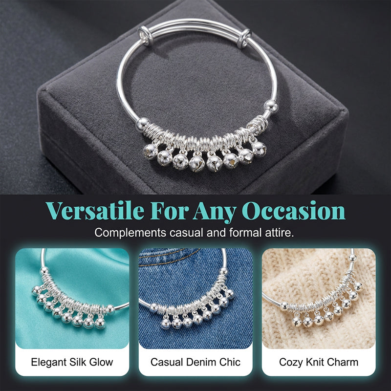 ✨ Adjustable Silver Bell Charm Bangle Bracelet