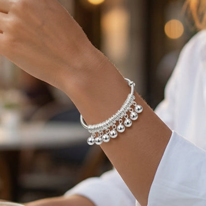 ✨ Adjustable Silver Bell Charm Bangle Bracelet